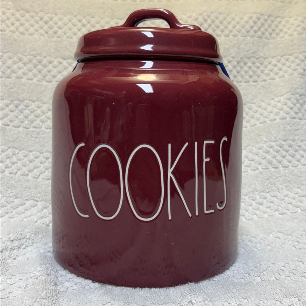 NWT Rae Dunn Gorgeous Burgundy Glossy Ceramic Big COOKIES Canister/Cookie Jar